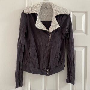 Splendid Charcoal Grey Sweatshirt Zip Bomber Jacket w/ Cozy Terry/Fleece Collar